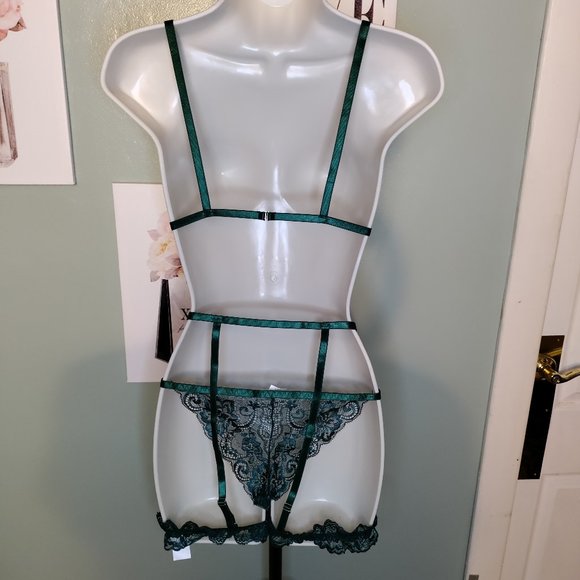 3 Piece Lace Lingerie Set Sexy Bra and Panties with Garter Straps and Garters - Picture 6 of 7